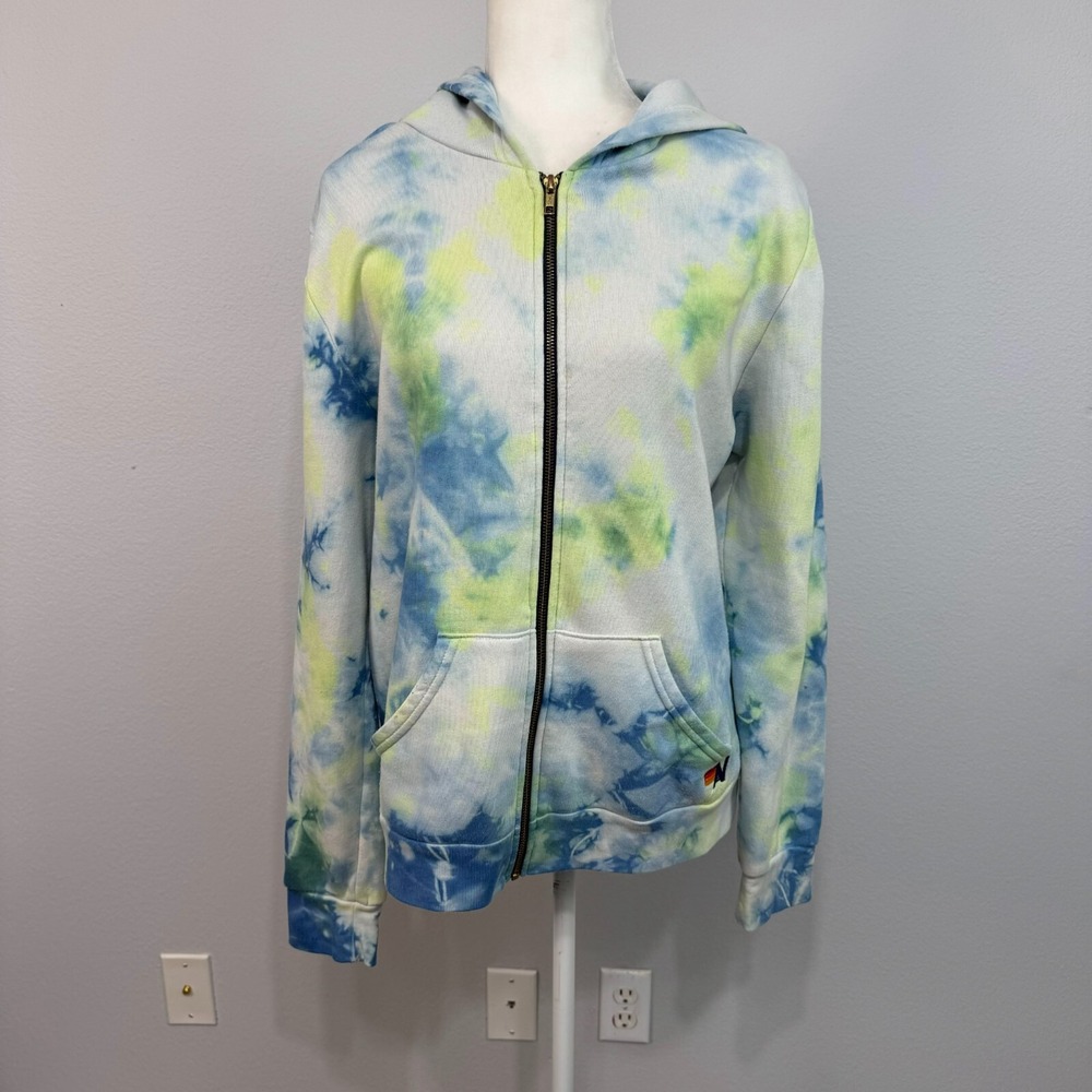 Aviator‎ Nation Women's Tie Dyed Full Zip Hoodie Sweatshirt Blue Yellow Size L